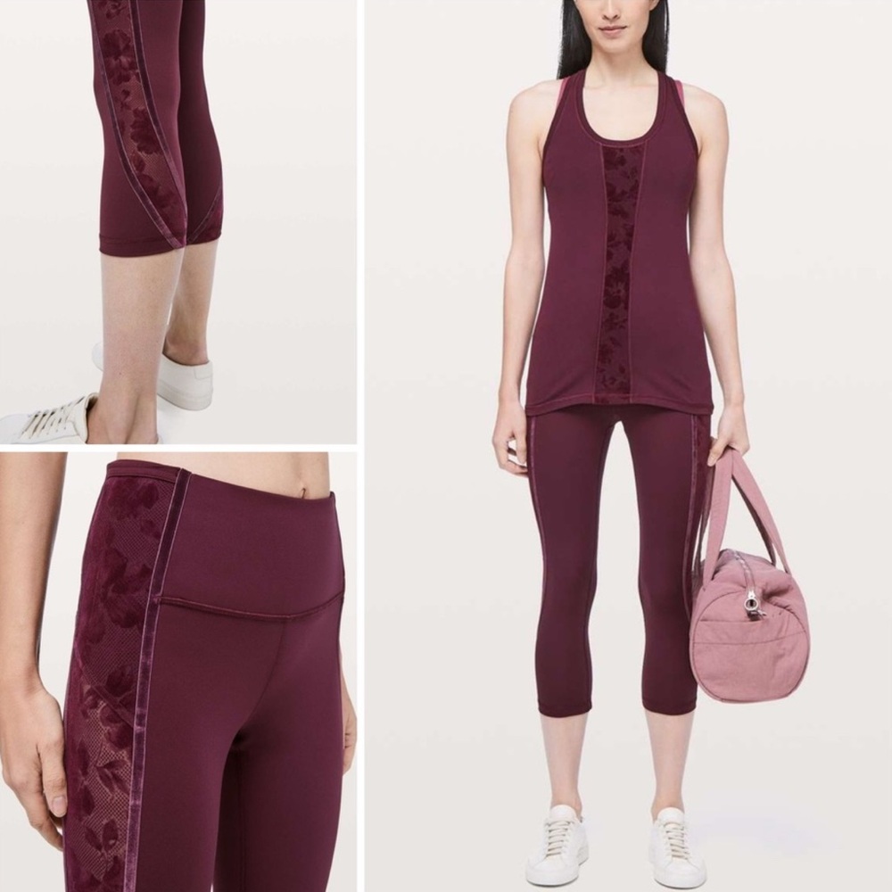 Lululemon Wunder Under Crop High-Rise *Flocked 21" Dark Adobe Burgundy Size 4 - Picture 2 of 5